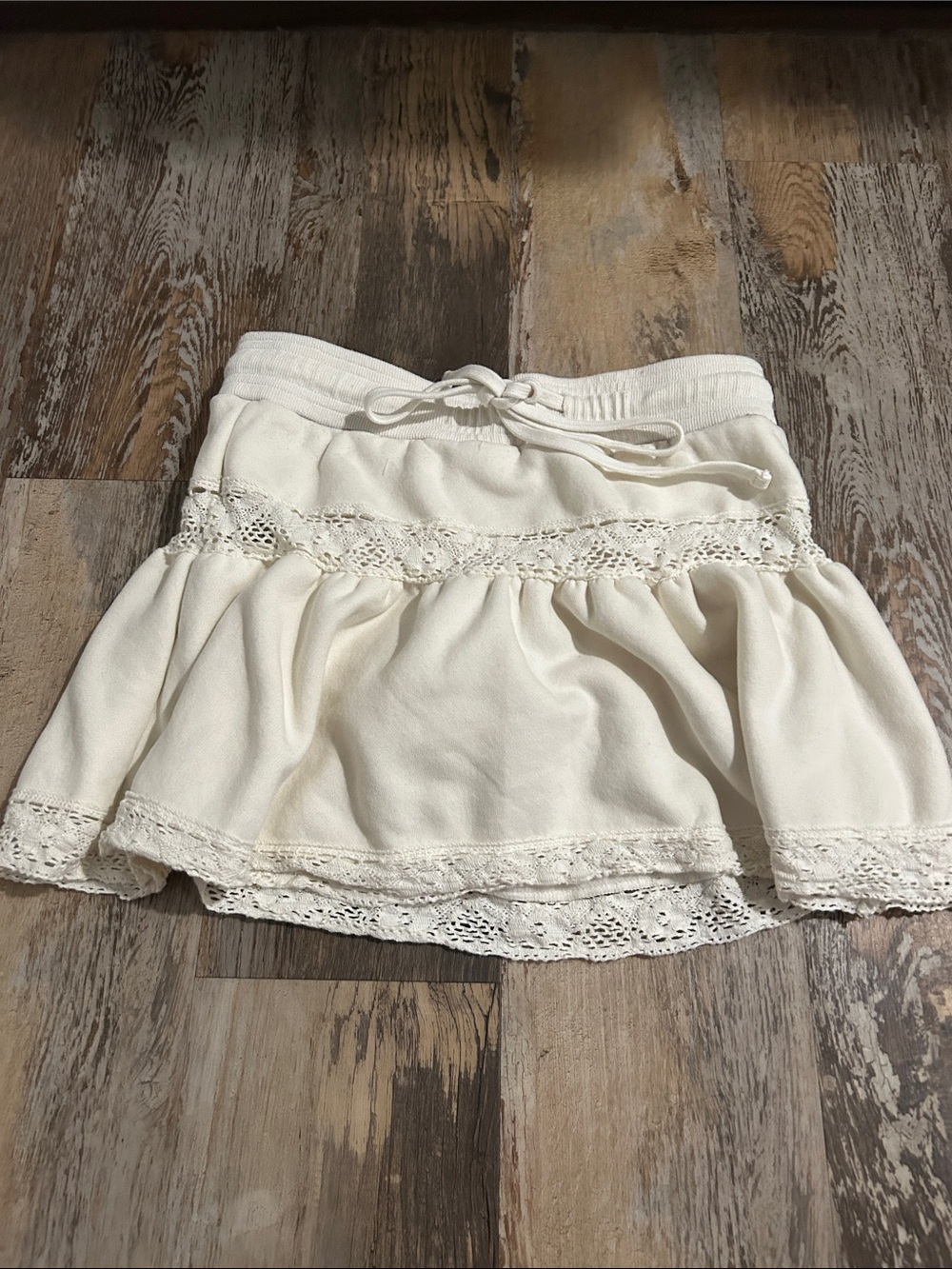 Altar'd State Cream Mini Skirt with Crochet Trim